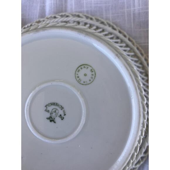 1917 Von Schierholz Porcelain Basket: German Floral Woven Trinket Dish - Picture 6 of 8